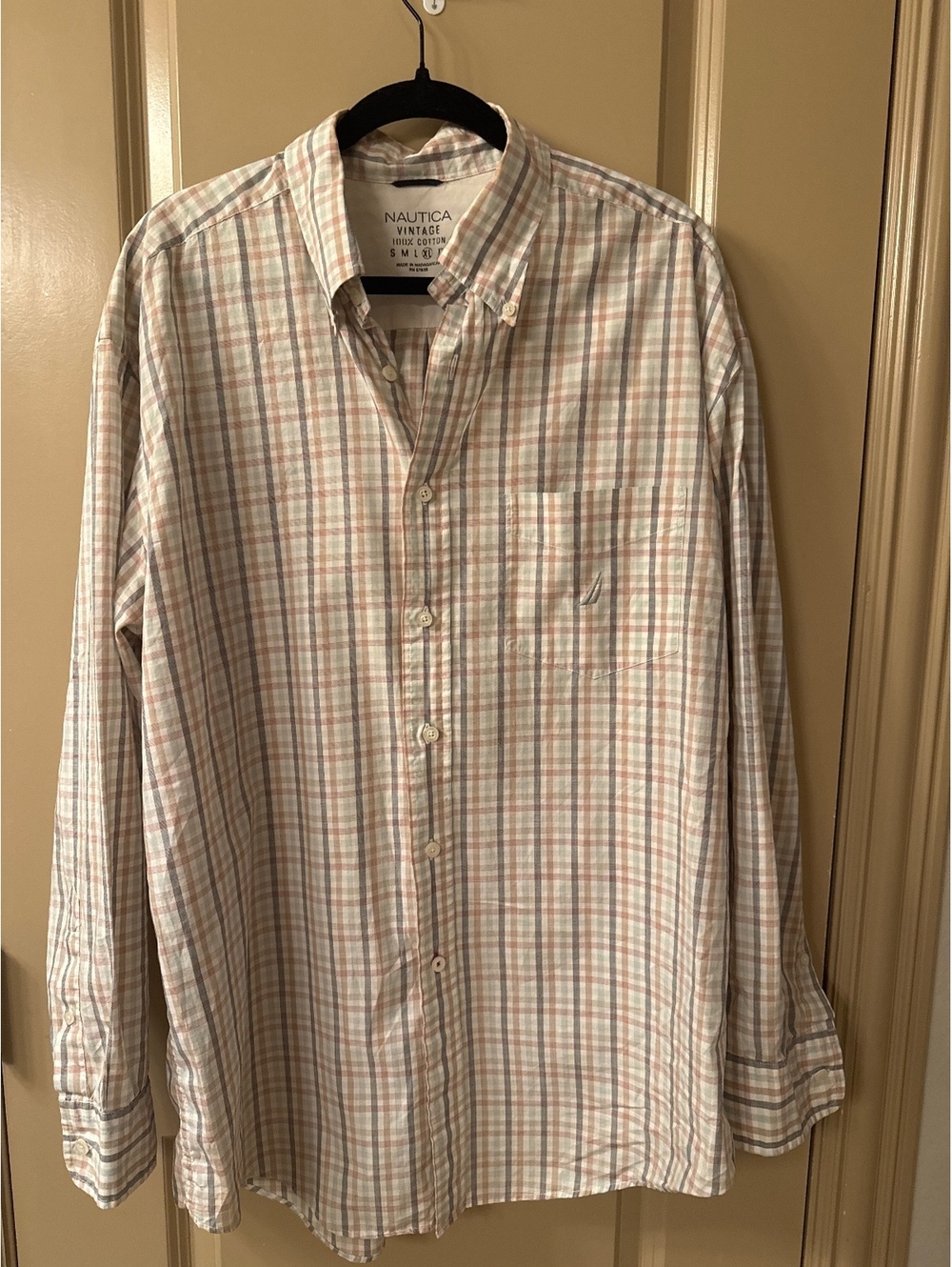 Nautica Vintage Men's XL Multi-Color Plaid Long Sleeve Button-Down Cotton Shirt